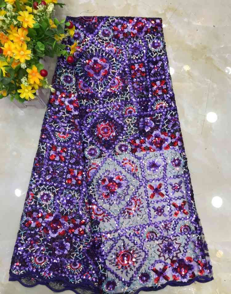 1 Yard Sequined Beaded Embroidered Lace Material Fabric DX034