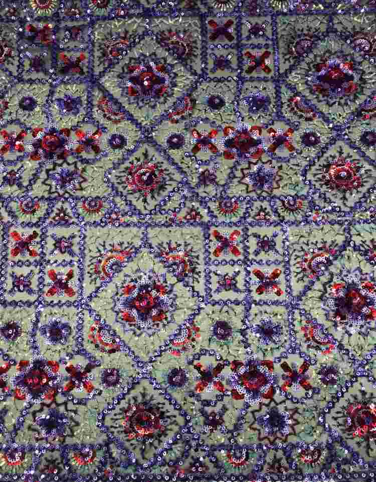 1 Yard Sequined Beaded Embroidered Lace Material Fabric DX034