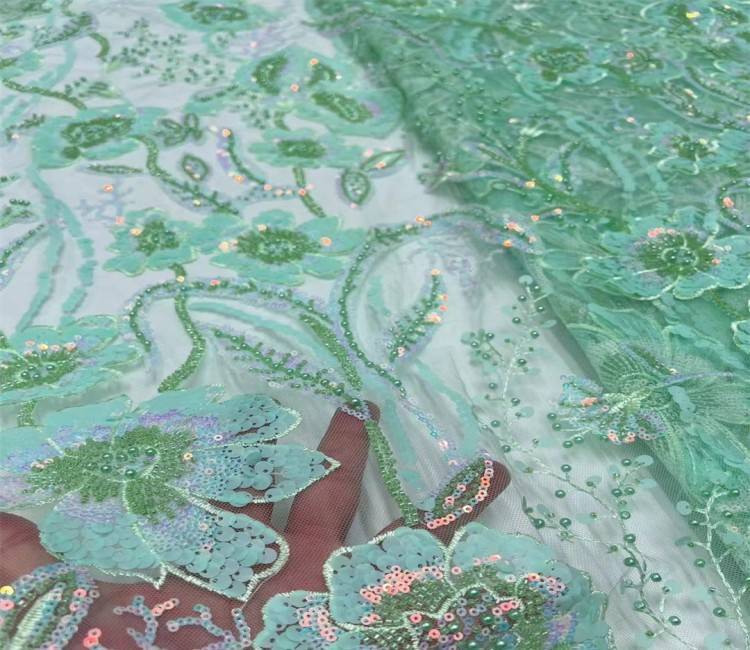 5 Yards Sequined Beaded Embroidered Lace Material Fabric JX302