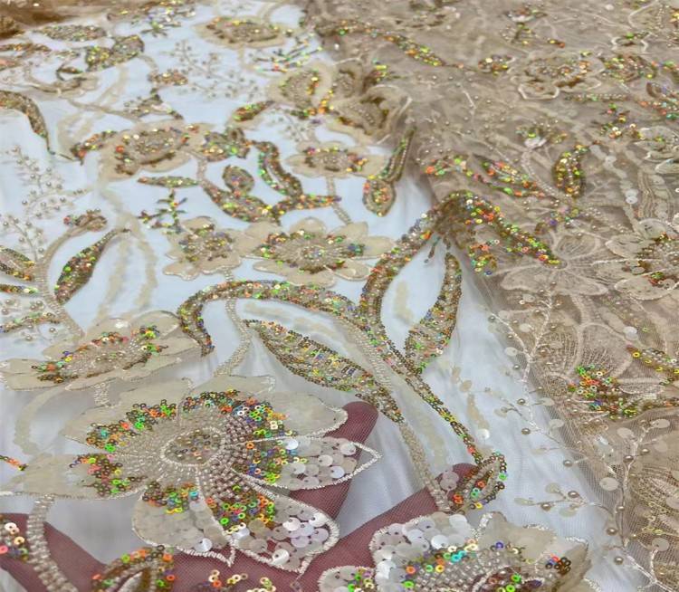 5 Yards Sequined Beaded Embroidered Lace Material Fabric JX302