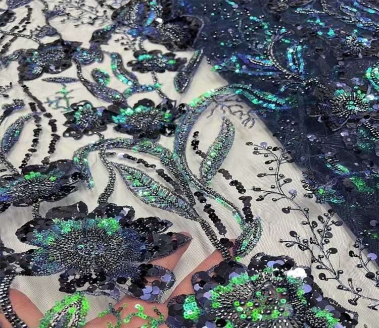 5 Yards Multi-Color Sequined Beaded Embroidered Lace Material Fabric JX302
