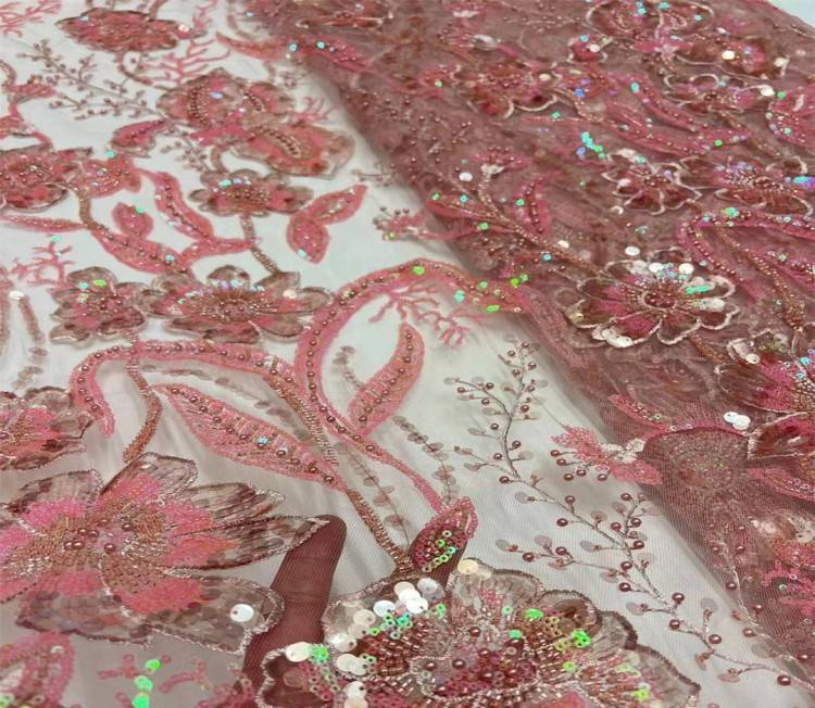 5 Yards Multi-Color Sequined Beaded Embroidered Lace Material Fabric JX302