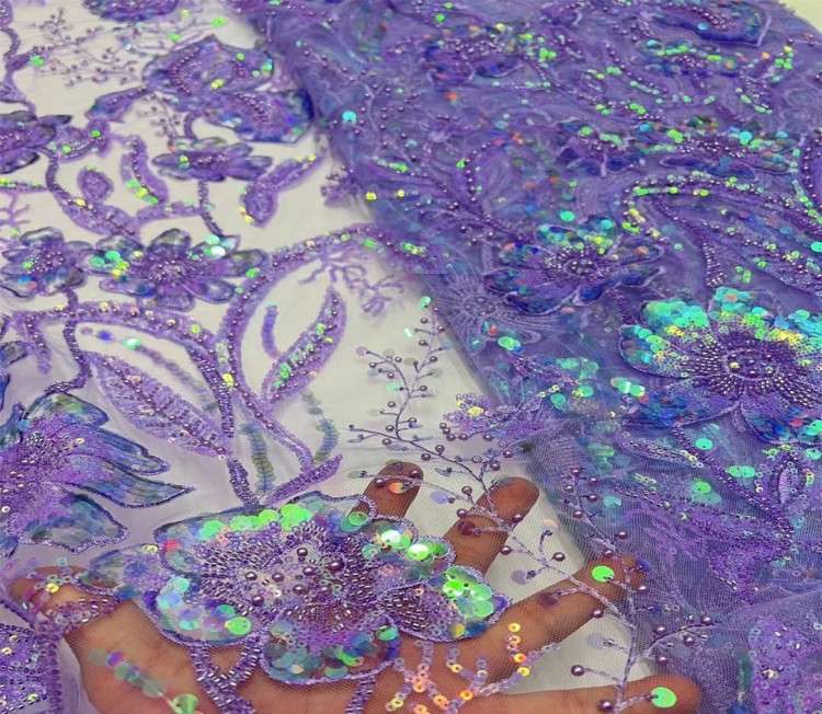 5 Yards Multi-Color Sequined Beaded Embroidered Lace Material Fabric JX302