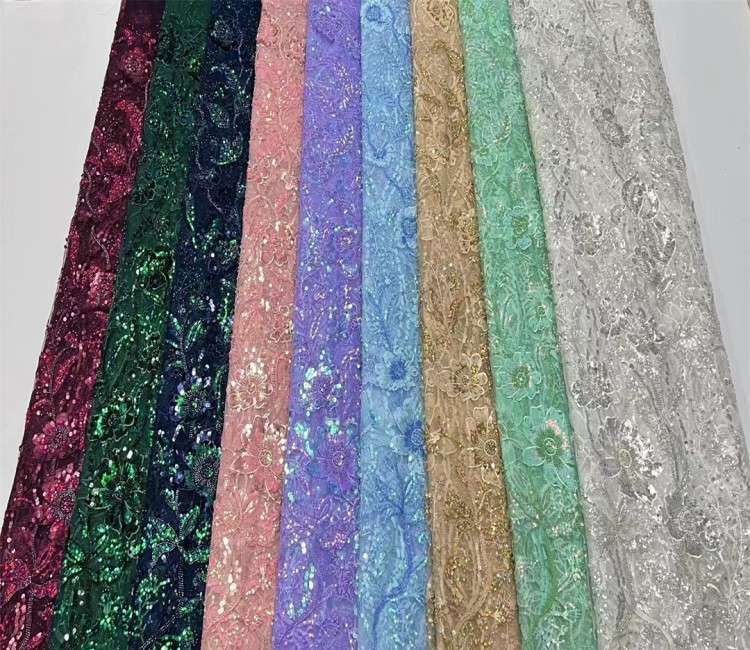 5 Yards Multi-Color Sequined Beaded Embroidered Lace Material Fabric JX302
