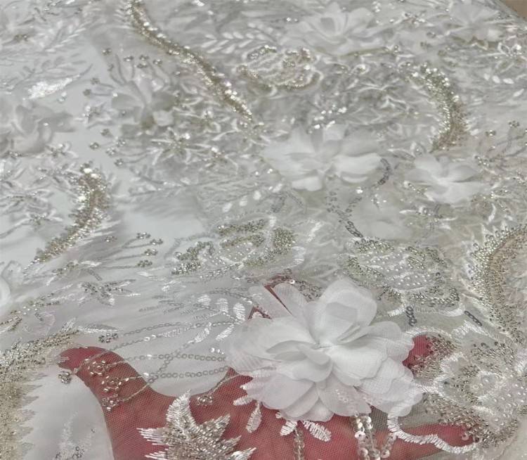 5 Yards Multi-Color Sequined Beaded Embroidered Lace Material Fabric JX303