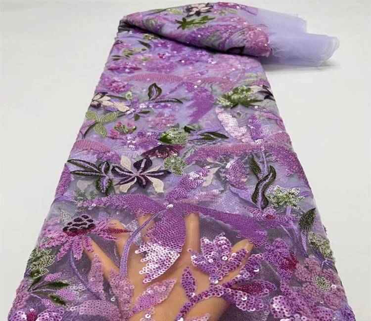 5 Yards Multi-Color Sequined Beaded Embroidered Lace Material Fabric JX307