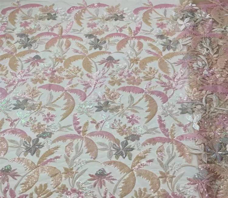 5 Yards Multi-Color Sequined Beaded Embroidered Lace Material Fabric JX307
