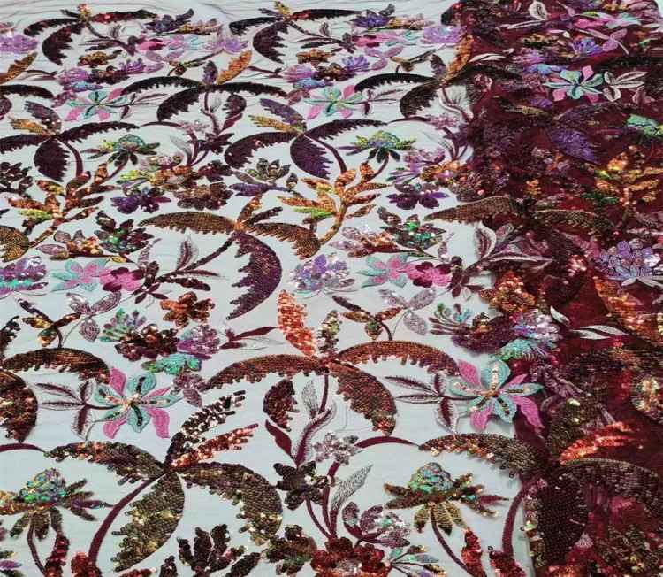 5 Yards Multi-Color Sequined Beaded Embroidered Lace Material Fabric JX307