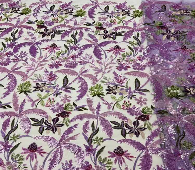 5 Yards Multi-Color Sequined Beaded Embroidered Lace Material Fabric JX307