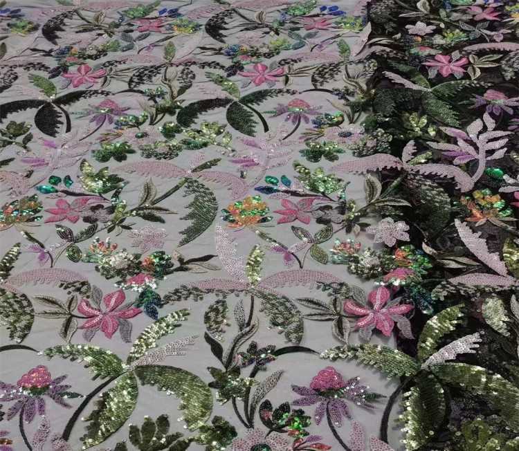 5 Yards Multi-Color Sequined Beaded Embroidered Lace Material Fabric JX307