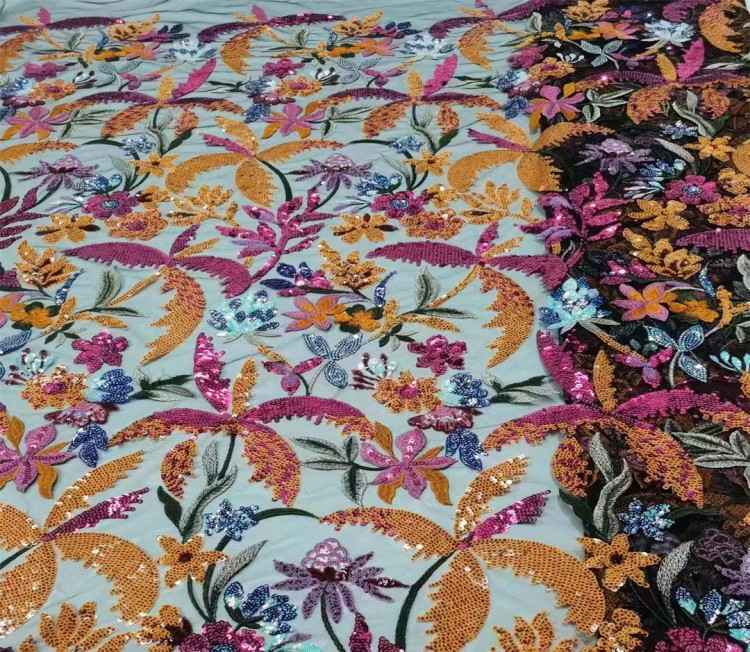 5 Yards Multi-Color Sequined Beaded Embroidered Lace Material Fabric JX307