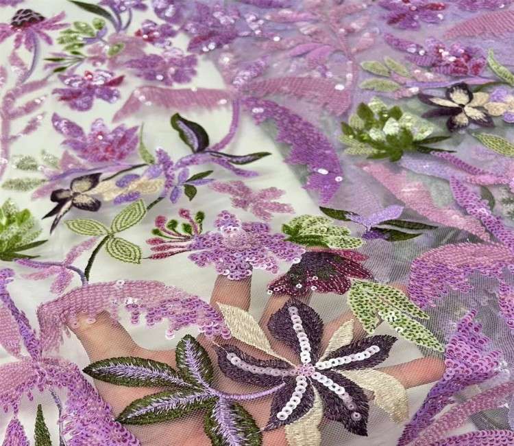 5 Yards Multi-Color Sequined Beaded Embroidered Lace Material Fabric JX307