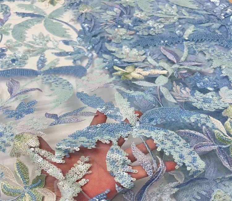 5 Yards Multi-Color Sequined Beaded Embroidered Lace Material Fabric JX307