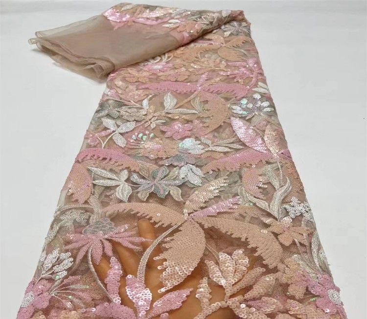 5 Yards Multi-Color Sequined Beaded Embroidered Lace Material Fabric JX307