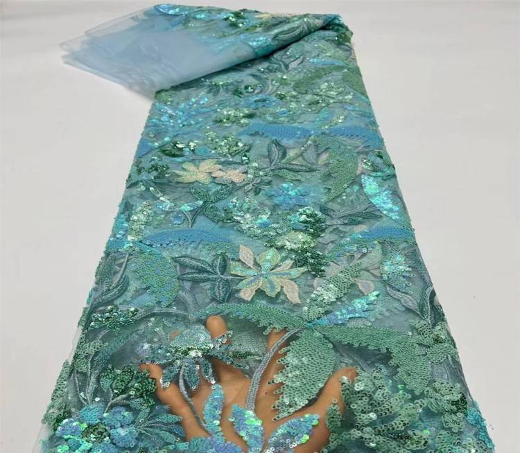 5 Yards Multi-Color Sequined Beaded Embroidered Lace Material Fabric JX307