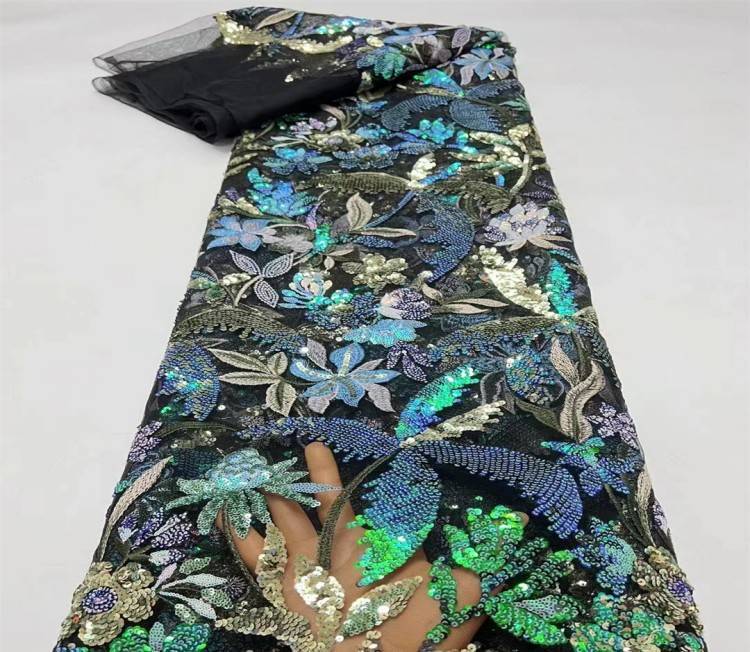 5 Yards Multi-Color Sequined Beaded Embroidered Lace Material Fabric JX307