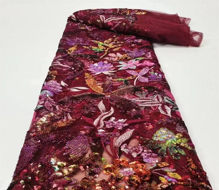 5 Yards Multi-Color Sequined Beaded Embroidered Lace Material Fabric JX307