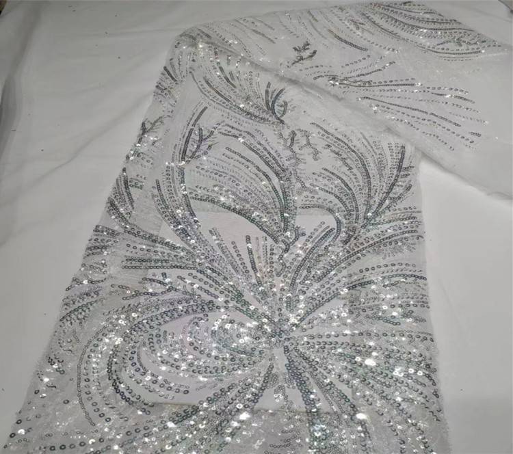 5 Yards Multi-Color Sequined Beaded Embroidered Lace Material Fabric JX314