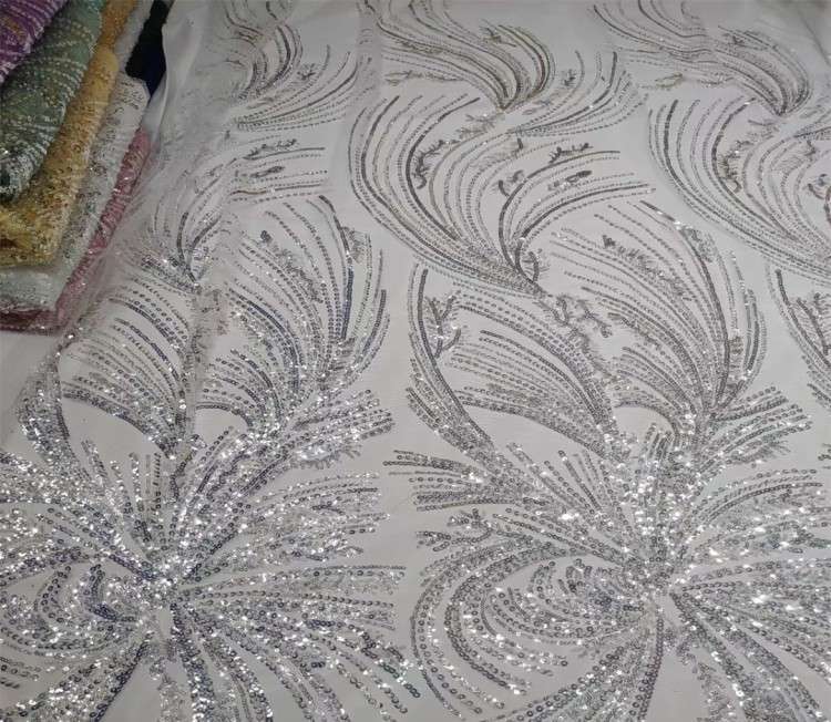 5 Yards Multi-Color Sequined Beaded Embroidered Lace Material Fabric JX314