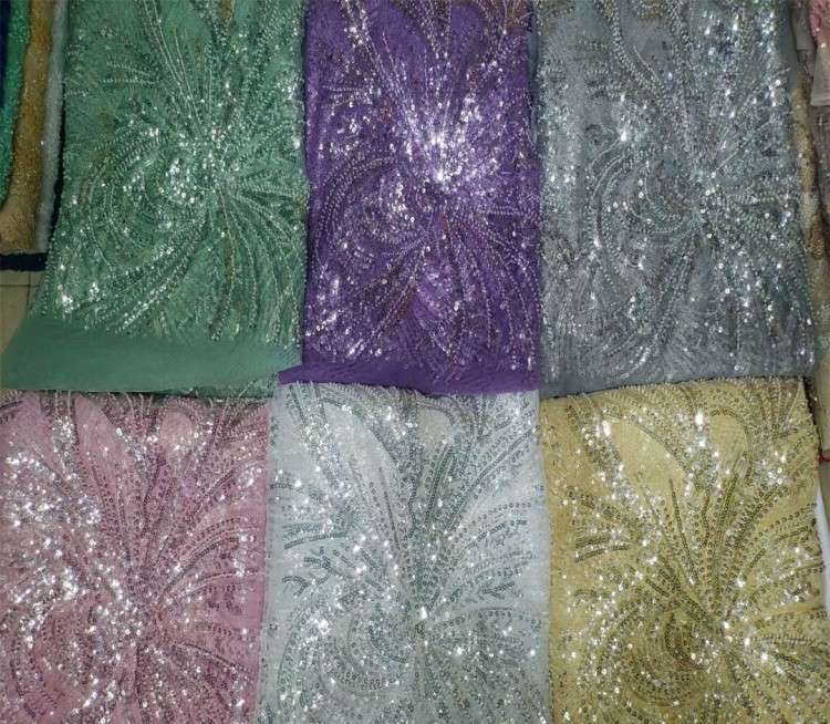 5 Yards Multi-Color Sequined Beaded Embroidered Lace Material Fabric JX314