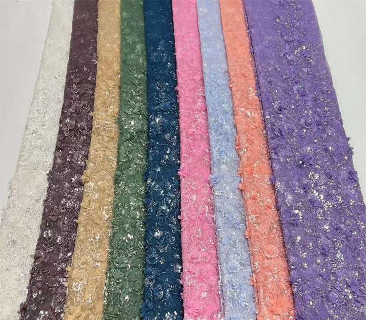 5 Yards Multi-Color Sequined Beaded Embroidered Lace Material Fabric JX316
