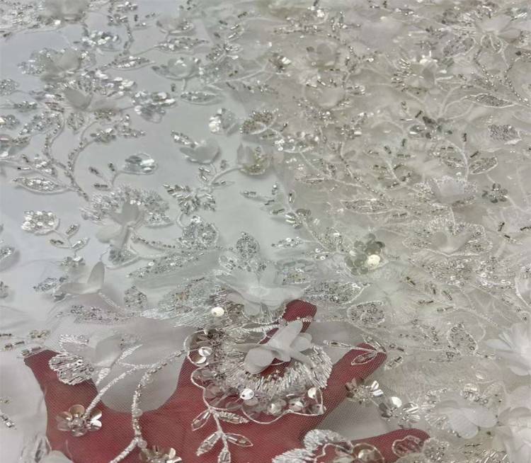5 Yards Multi-Color Sequined Beaded Embroidered Lace Material Fabric JX316