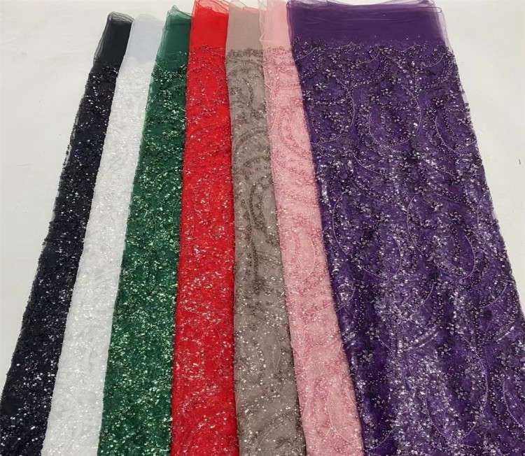 5 Yards Multi-Color Sequined Beaded Embroidered Lace Material Fabric JX318