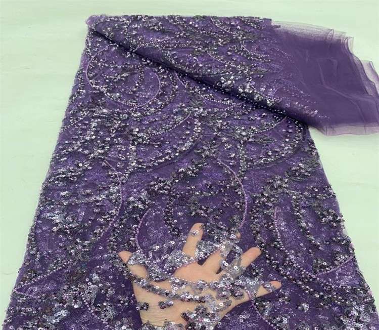 5 Yards Multi-Color Sequined Beaded Embroidered Lace Material Fabric JX318