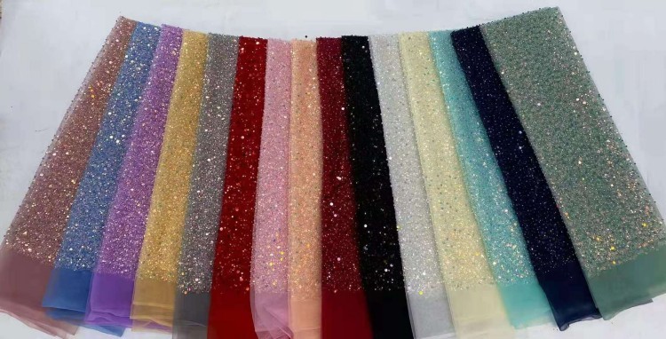 5 Yards Multi-Colored Sequined Beaded Lace Material Fabric