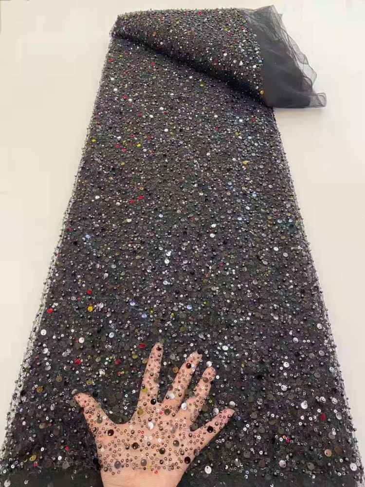 5 Yards Multi-Color Sequined Beaded Embroidered Lace Material Fabric JX352