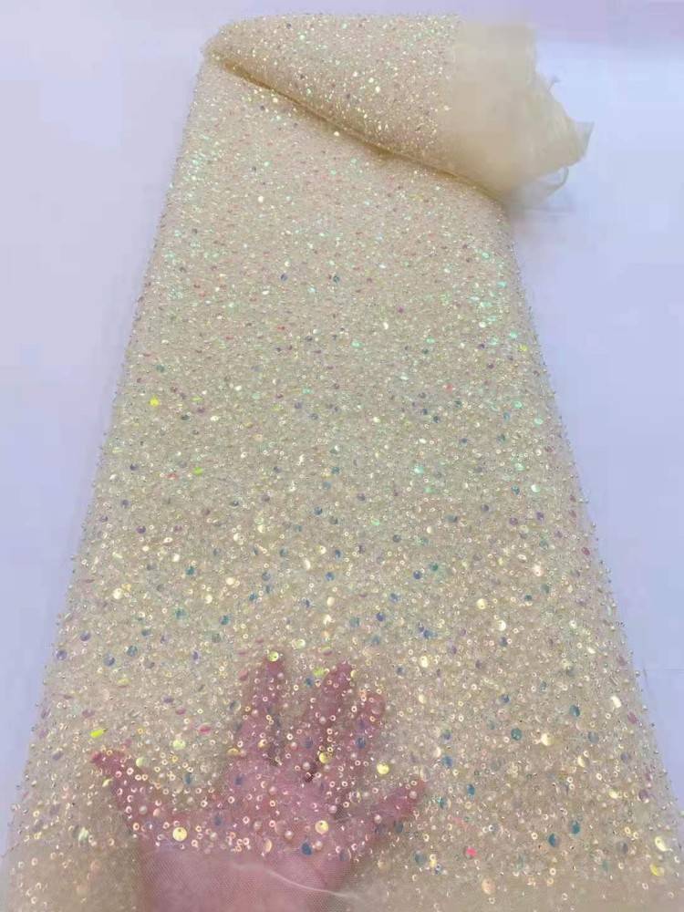 5 Yards Multi-Color Sequined Beaded Embroidered Lace Material Fabric JX352