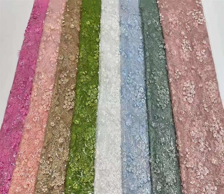 5 Yards Multi-Color Sequined Beaded Embroidered Lace Material Fabric JX361