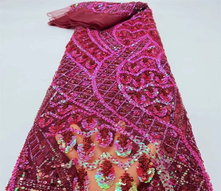 5 Yards Multi-Color Sequined Beaded Embroidered Lace Material Fabric JX372