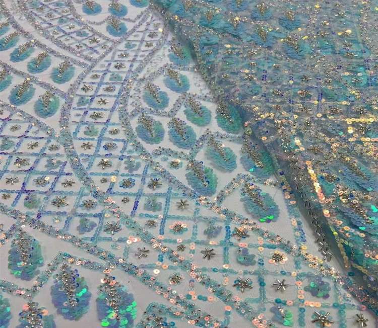 5 Yards Multi-Color Sequined Beaded Embroidered Lace Material Fabric JX372