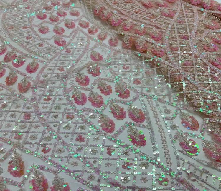 5 Yards Multi-Color Sequined Beaded Embroidered Lace Material Fabric JX372