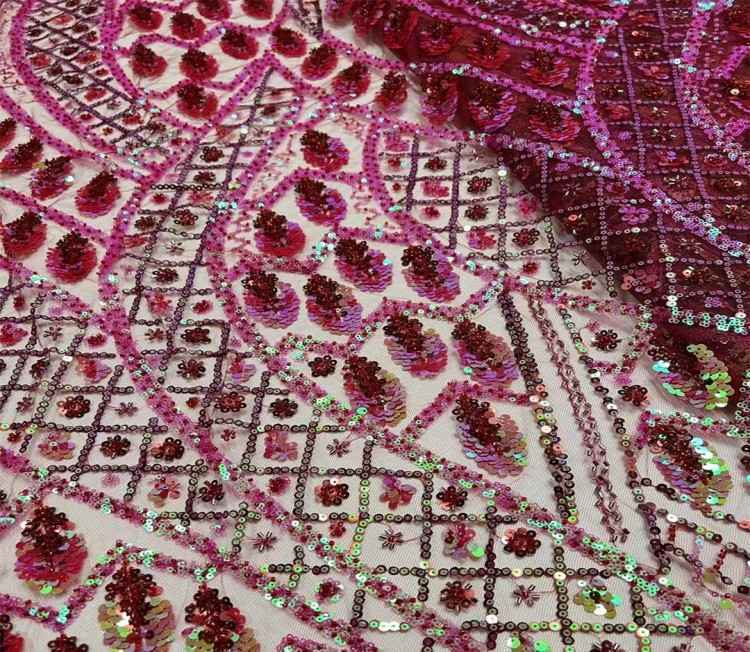 5 Yards Multi-Color Sequined Beaded Embroidered Lace Material Fabric JX372