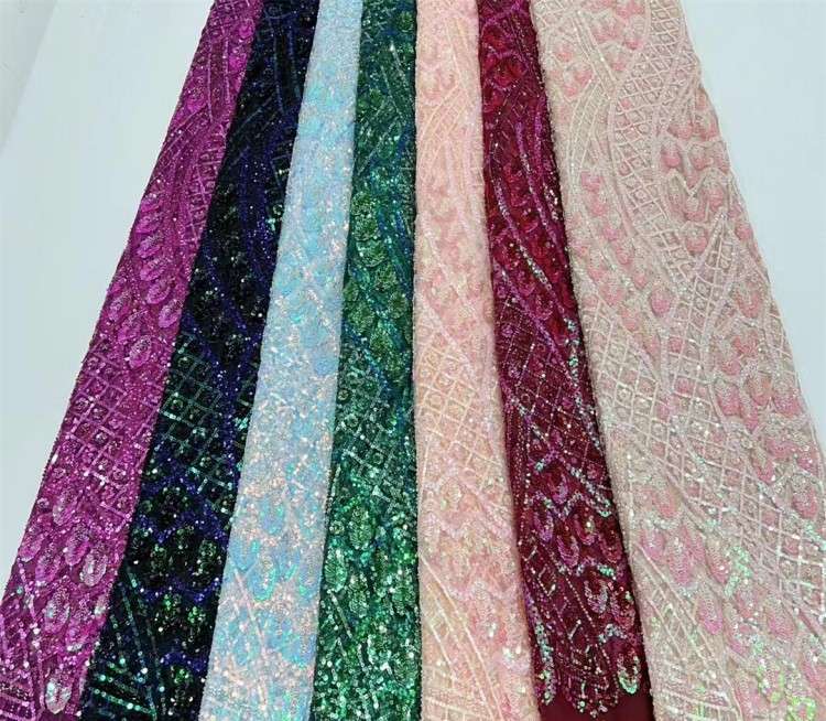 5 Yards Multi-Color Sequined Beaded Embroidered Lace Material Fabric JX372