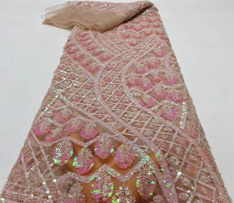5 Yards Multi-Color Sequined Beaded Embroidered Lace Material Fabric JX372