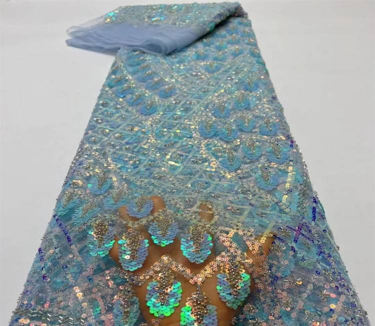5 Yards Multi-Color Sequined Beaded Embroidered Lace Material Fabric JX372
