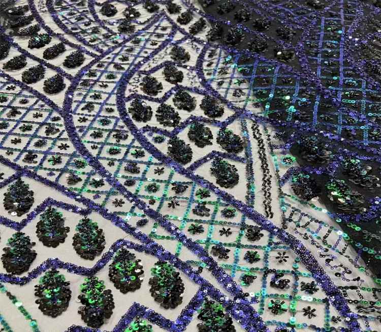 5 Yards Multi-Color Sequined Beaded Embroidered Lace Material Fabric JX372
