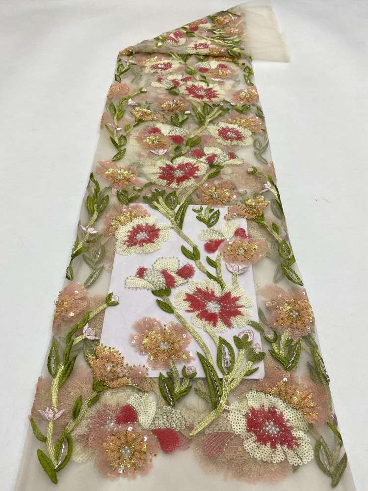 5 Yards Multi-Color Sequined Beaded Embroidered Lace Material Fabric TDD358
