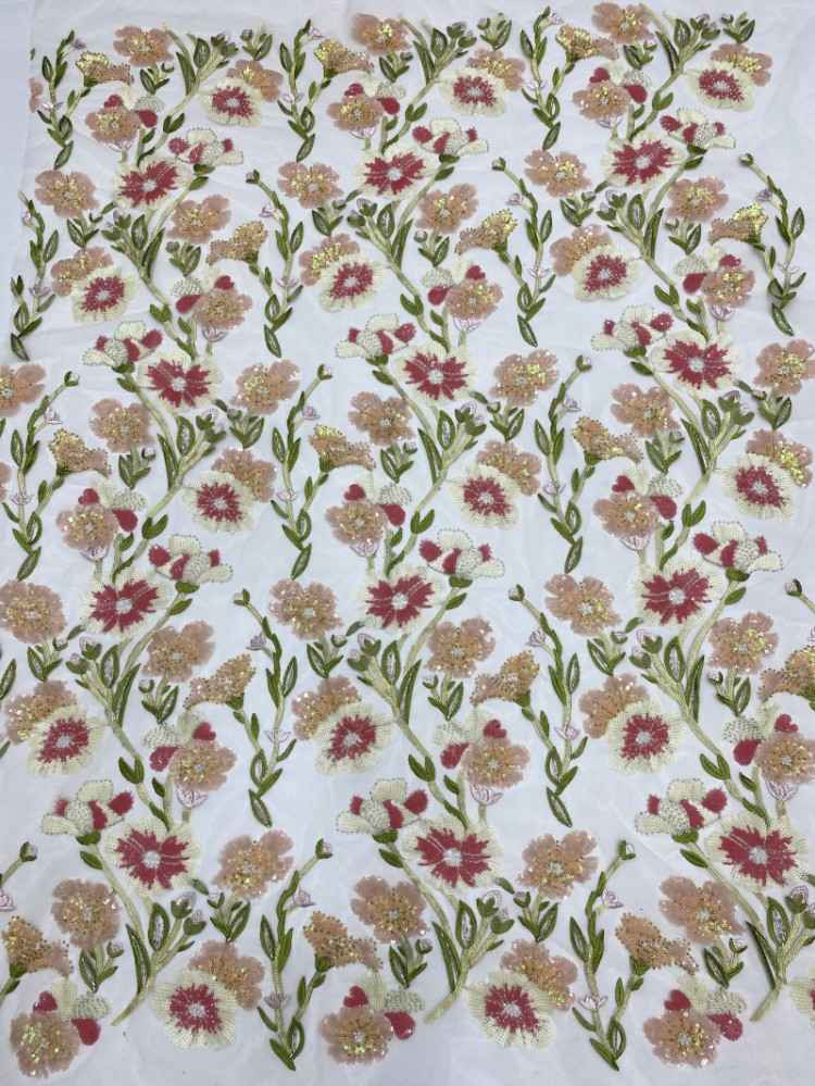 5 Yards Multi-Color Sequined Beaded Embroidered Lace Material Fabric TDD358