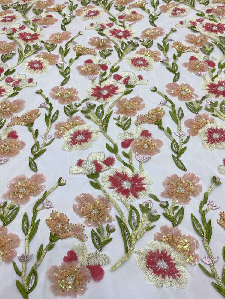 5 Yards Multi-Color Sequined Beaded Embroidered Lace Material Fabric TDD358