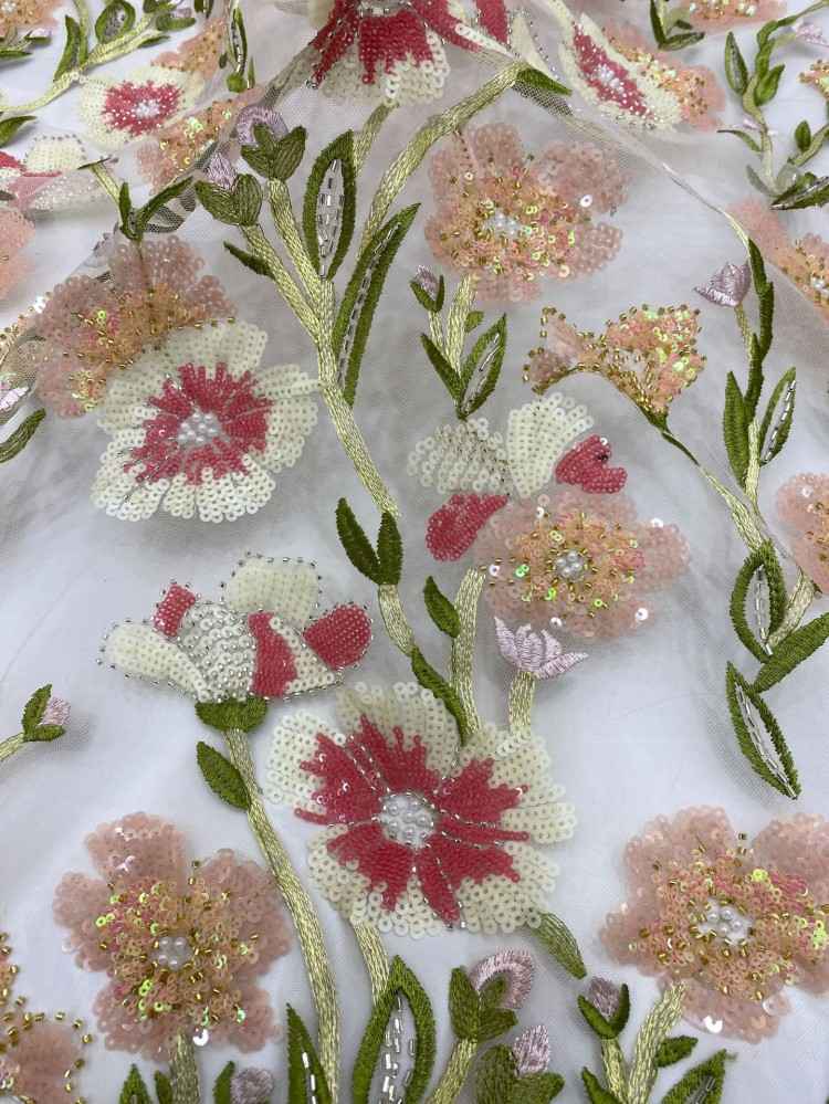 5 Yards Multi-Color Sequined Beaded Embroidered Lace Material Fabric TDD358
