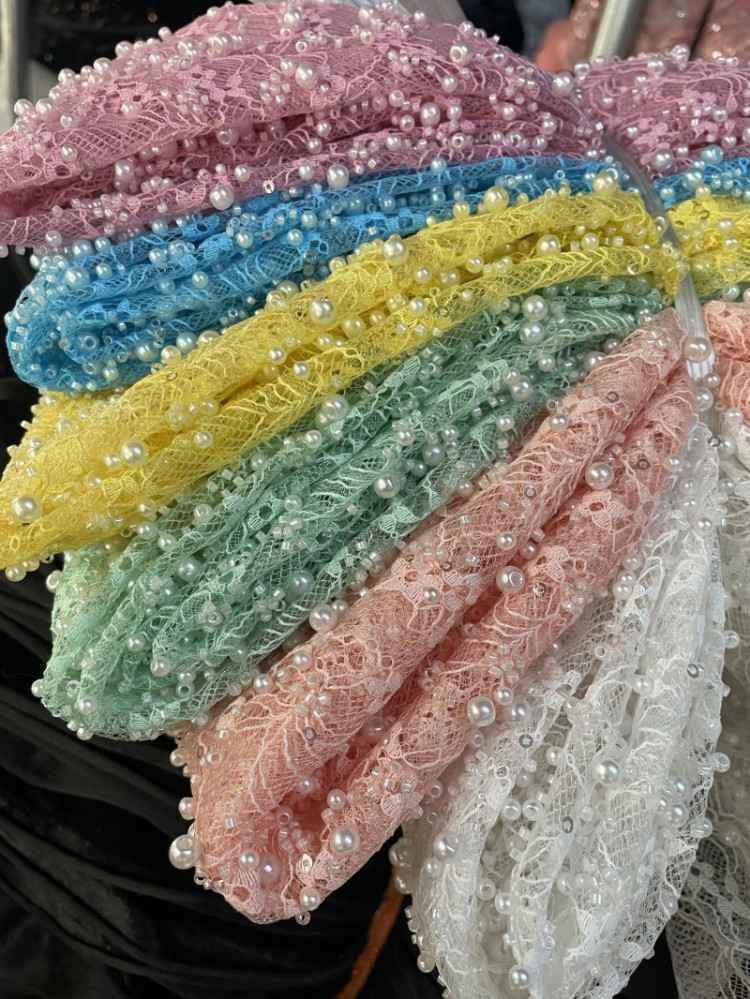 1 Yard 5 Yards Multi-Color Sequined Beaded Embroidered Lace Material Fabric TDD387