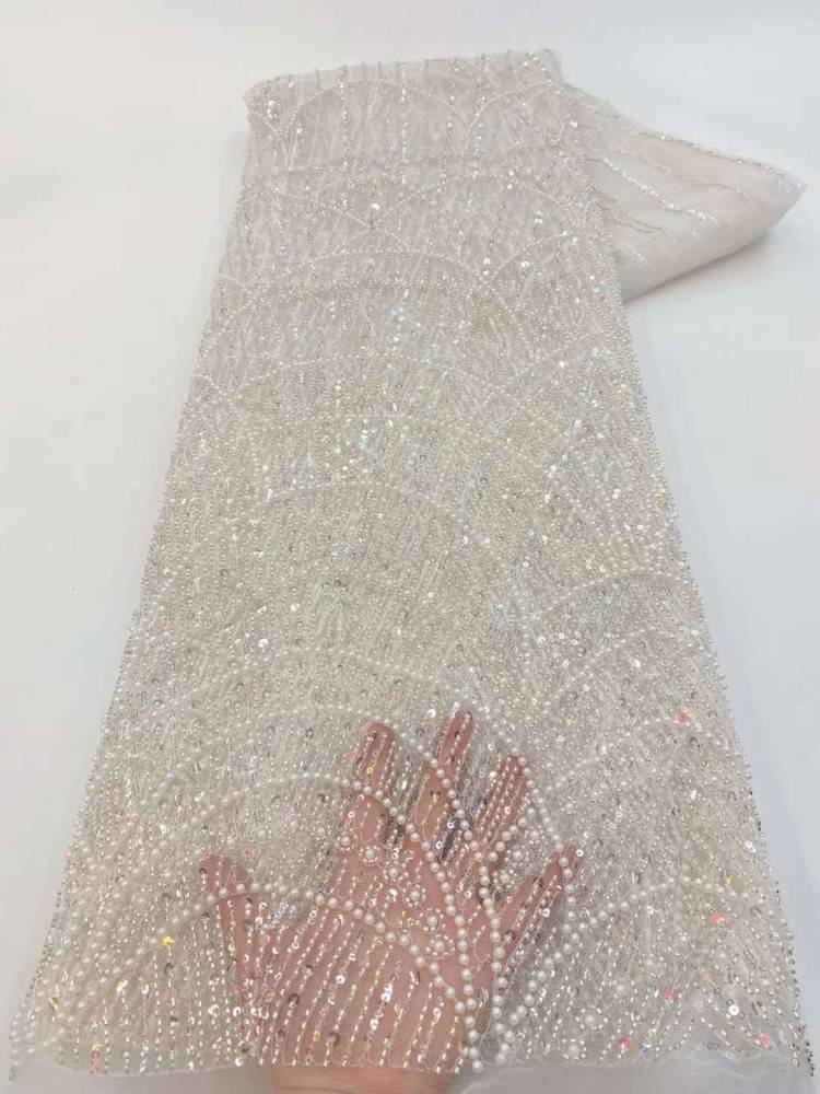 1 Yard Beaded Lace Material Fabric