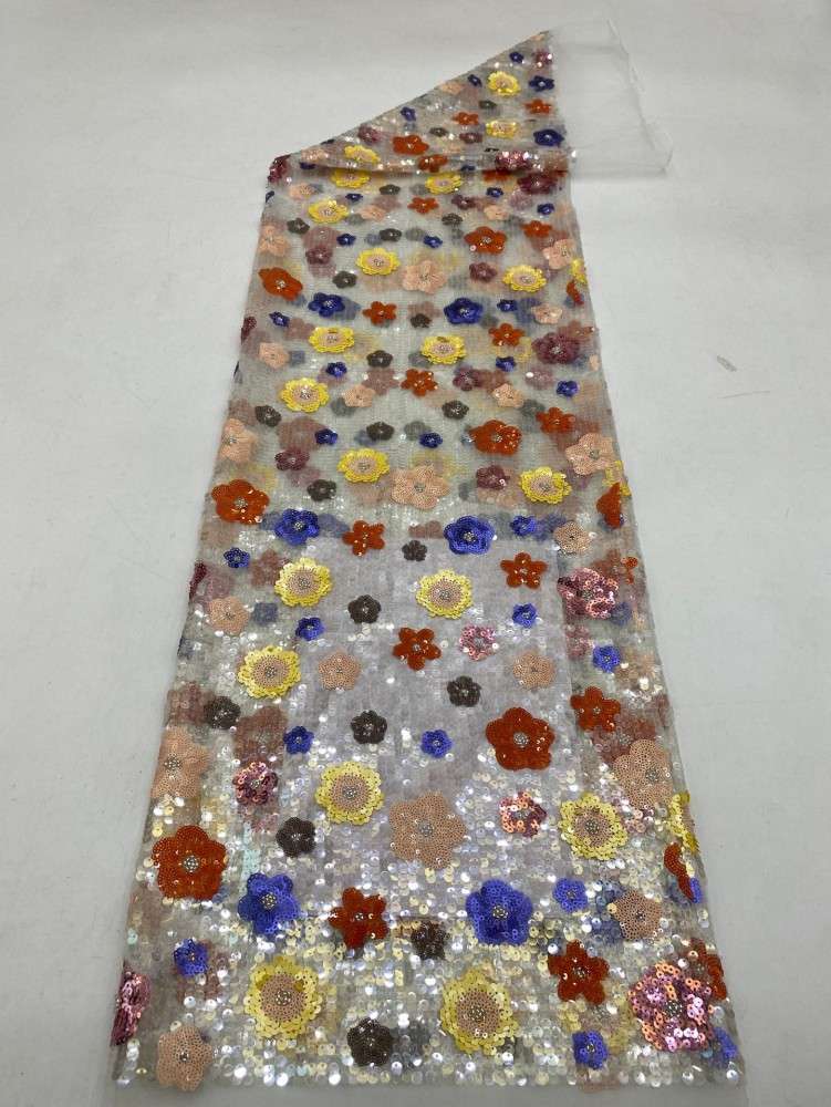 5 Yards Multicolor Sequin Lace Fabric – Luxury Evening Dress and Gown Material