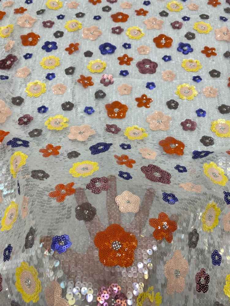 5 Yards Multicolor Sequin Lace Fabric – Luxury Evening Dress and Gown Material