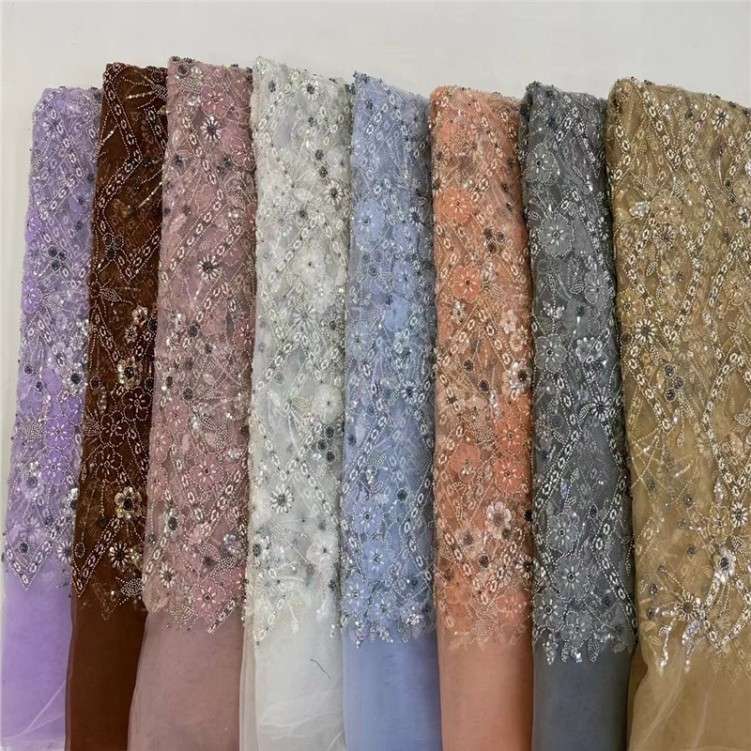 1 Yard 5 Yards Multi-Color Sequined Beaded Embroidered Lace Material Fabric TDD404