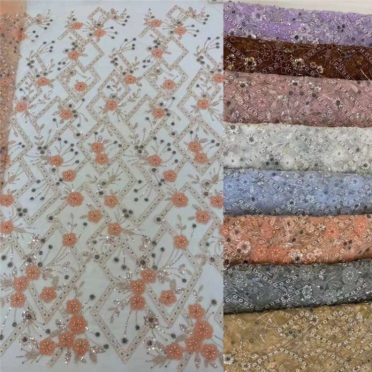 1 Yard 5 Yards Multi-Color Sequined Beaded Embroidered Lace Material Fabric TDD404